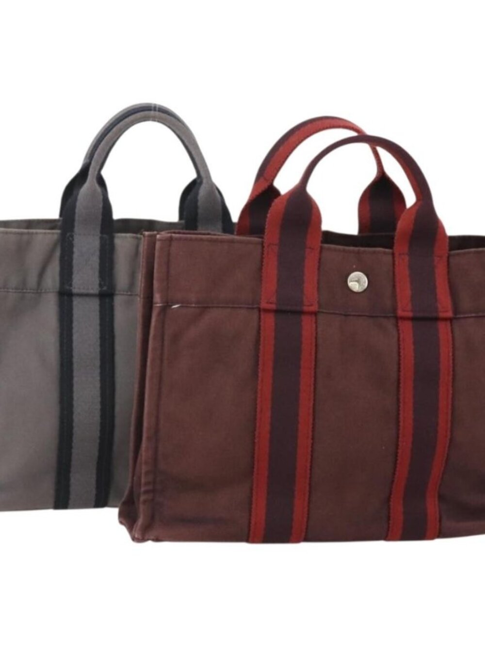 HERMES Fourre Tout PM Hand Bag Canvas 2 Set Gray Bordeaux Auth BA12167